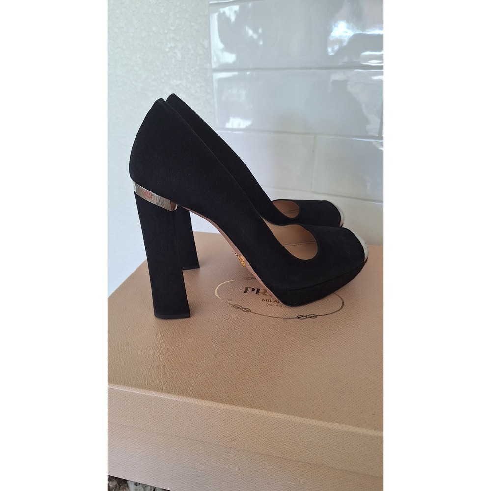 Prada Suede Black Platform Pumps Italy 36.5, 6 US - Picture 2 of 12